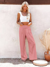 Petra Women's Wide Leg Pants High Waist Smocked Palazzo Trousers in Black