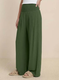 Petra Women's Wide Leg Pants High Waist Smocked Palazzo Trousers in Black