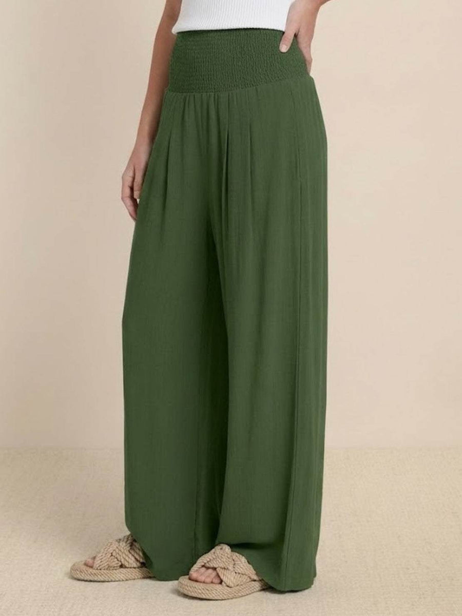 Petra Women's Wide Leg Pants High Waist Smocked Palazzo Trousers in Black