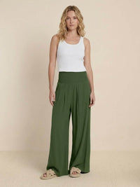 Petra Women's Wide Leg Pants High Waist Smocked Palazzo Trousers in Black