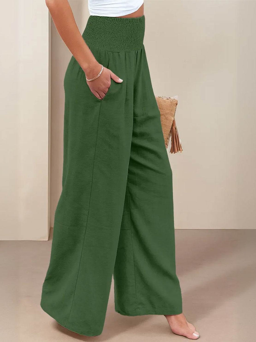 Petra Women's Wide Leg Pants High Waist Smocked Palazzo Trousers in Black