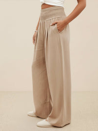 Petra Women's Wide Leg Pants High Waist Smocked Palazzo Trousers in Black