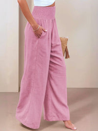 Petra Women's Wide Leg Pants High Waist Smocked Palazzo Trousers in Black