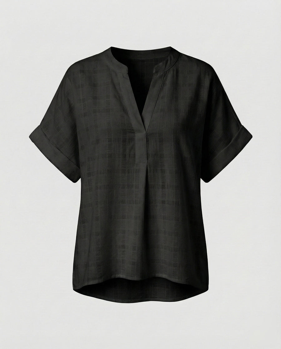 Phaedra Casual Linen Blouse with Oversized in Black