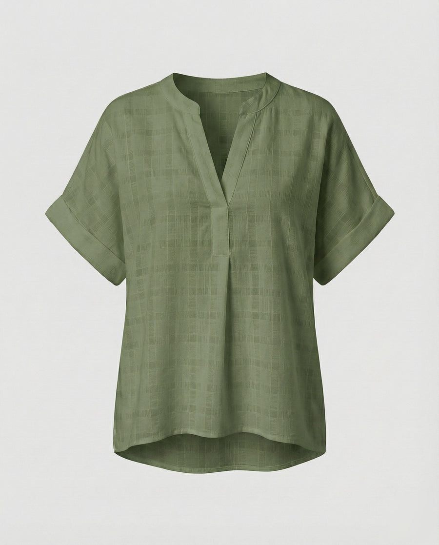 Phaedra Casual Linen Blouse with Oversized in Green