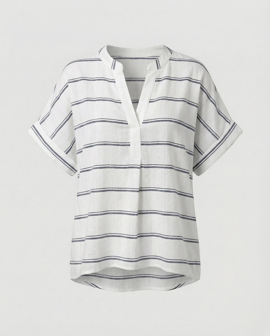 Phaedra Casual Linen Blouse with Oversized in Grey