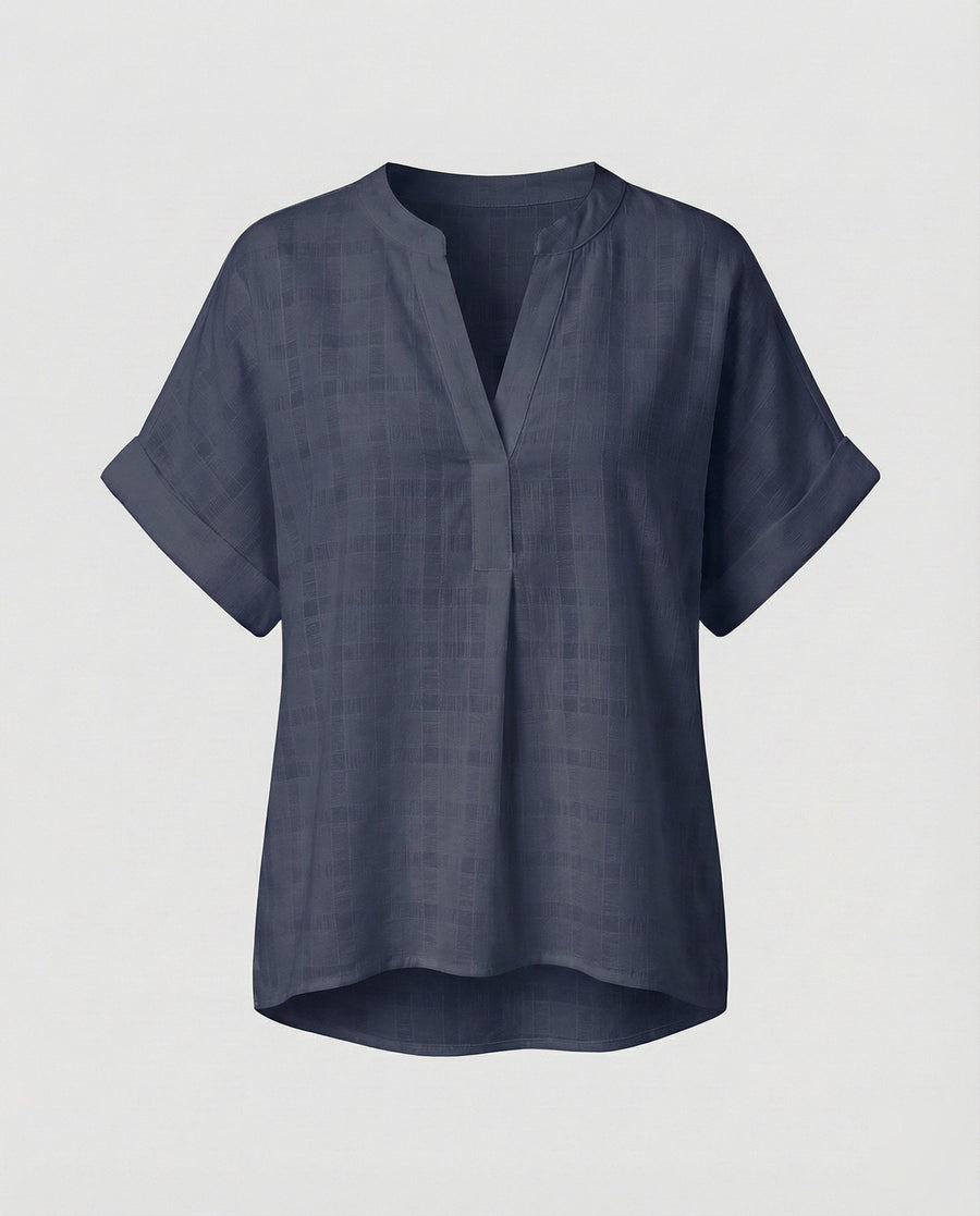 Phaedra Casual Linen Blouse with Oversized in Navy