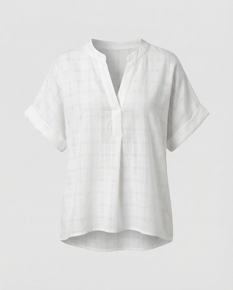 Phaedra Casual Linen Blouse with Oversized in White