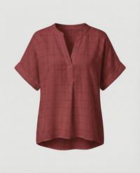Phaedra Casual Linen Blouse with Oversized in Wine Red