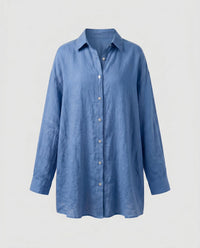 Phaedra Lightweight Linen Shirt with Oversized in Blue