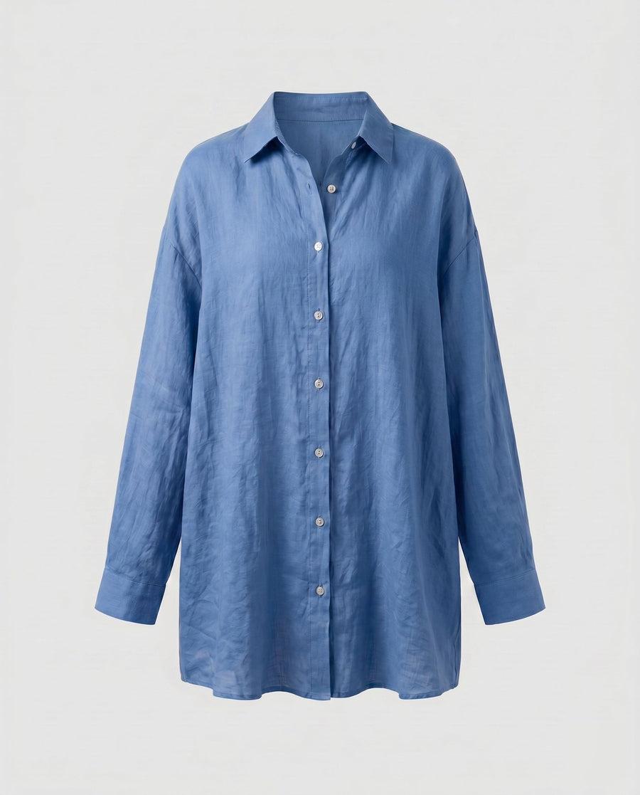 Phaedra Lightweight Linen Shirt with Oversized in Blue