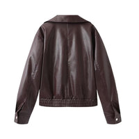 Phoebe Casual Leather Jacket with Elastic Waist and Pockets in Black