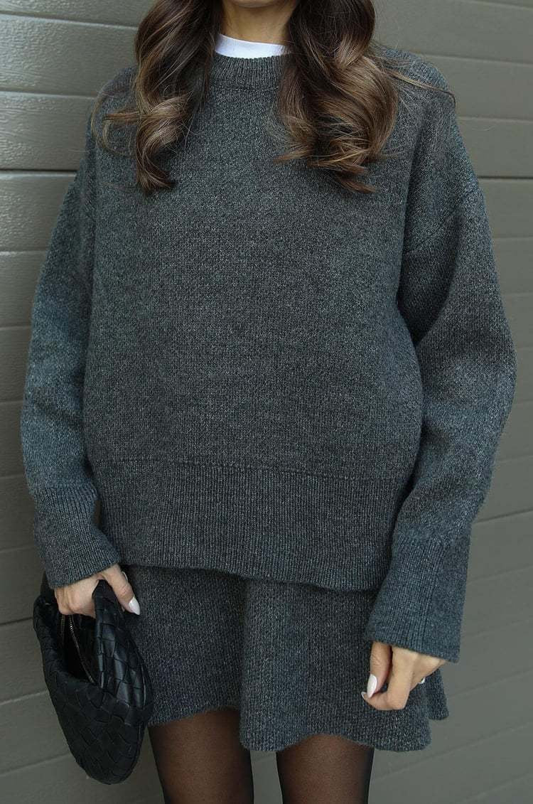 Phoebe Comfortable Knit Sweater in Dark Grey