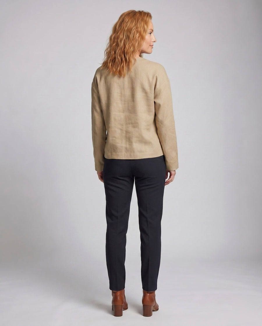 Phoebe Elegant Linen Blouse with V-Neck and Button Front