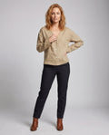 Phoebe Elegant Linen Blouse with V-Neck and Button Front