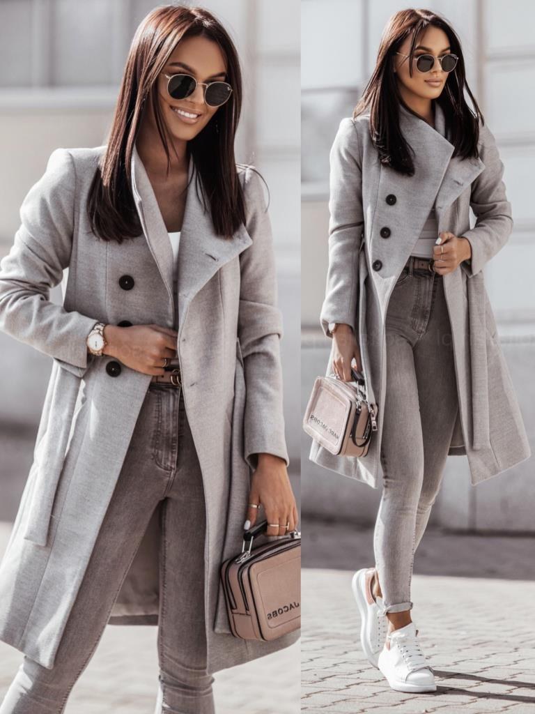 Phoebe Elegant Trench Coat in Grey