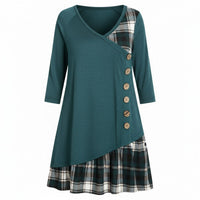 Pia Dress with Checked in Green