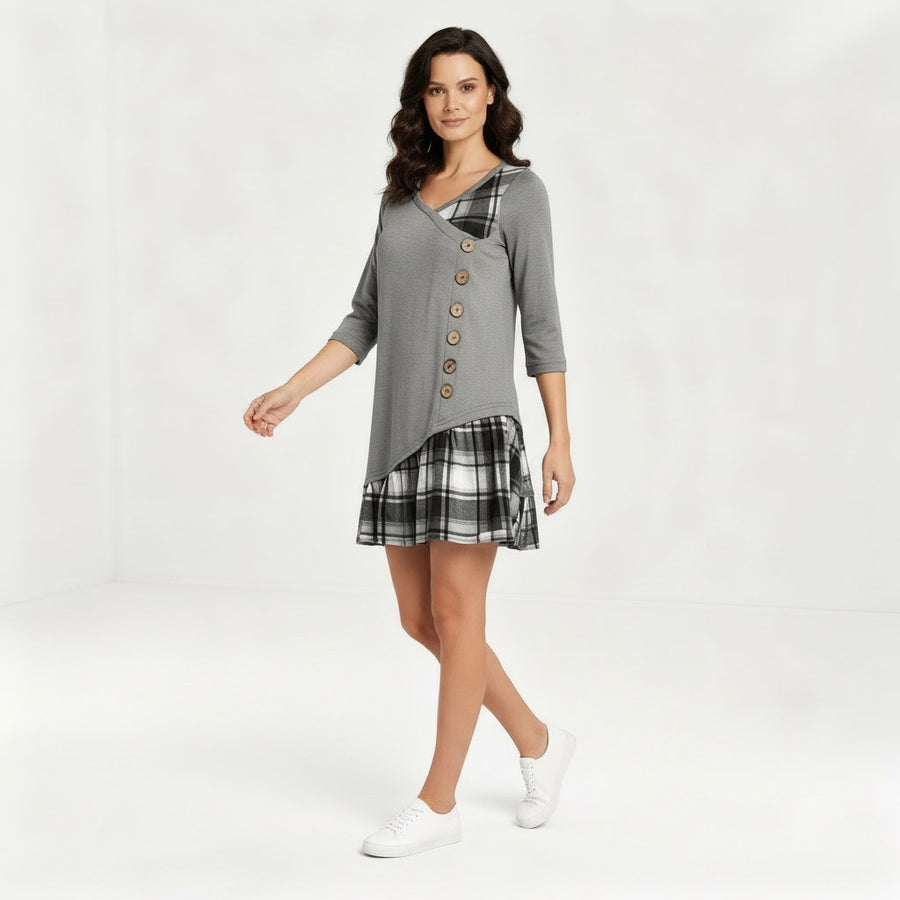 Pia Dress with Checked in Grey