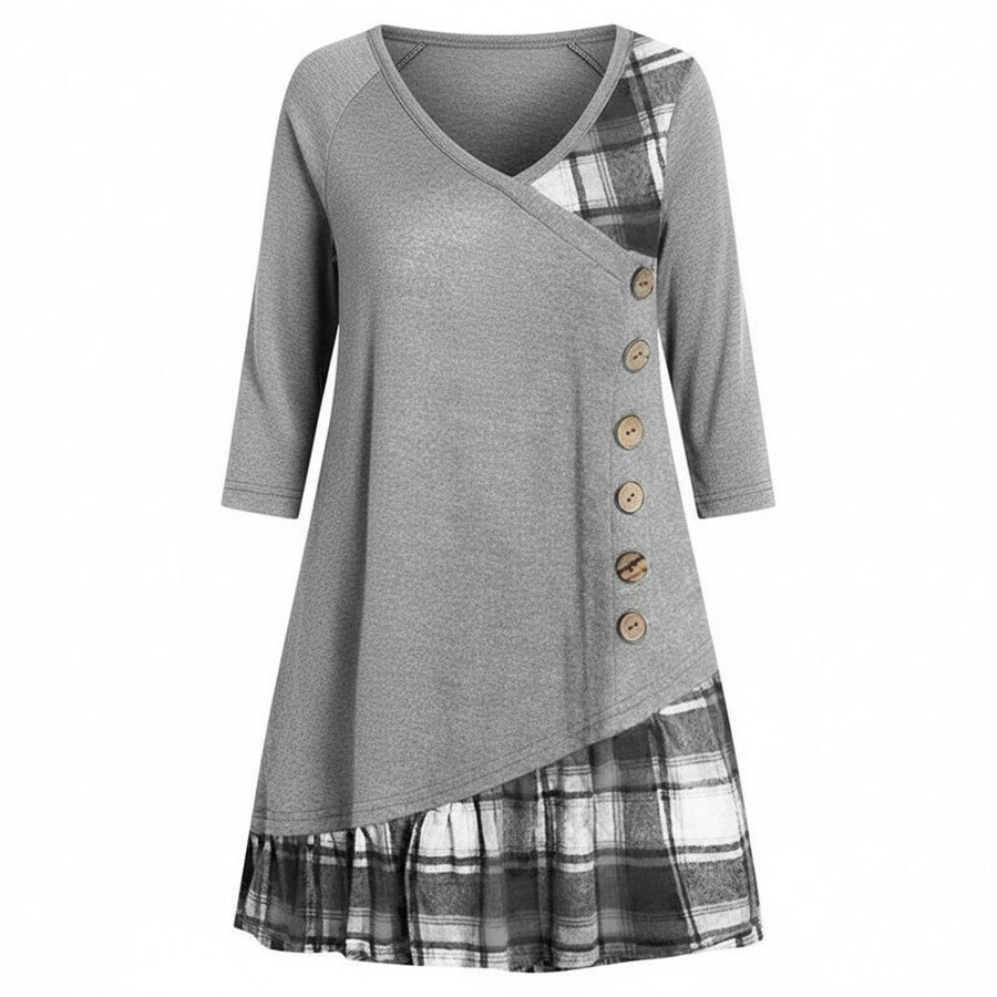 Pia Dress with Checked in Grey