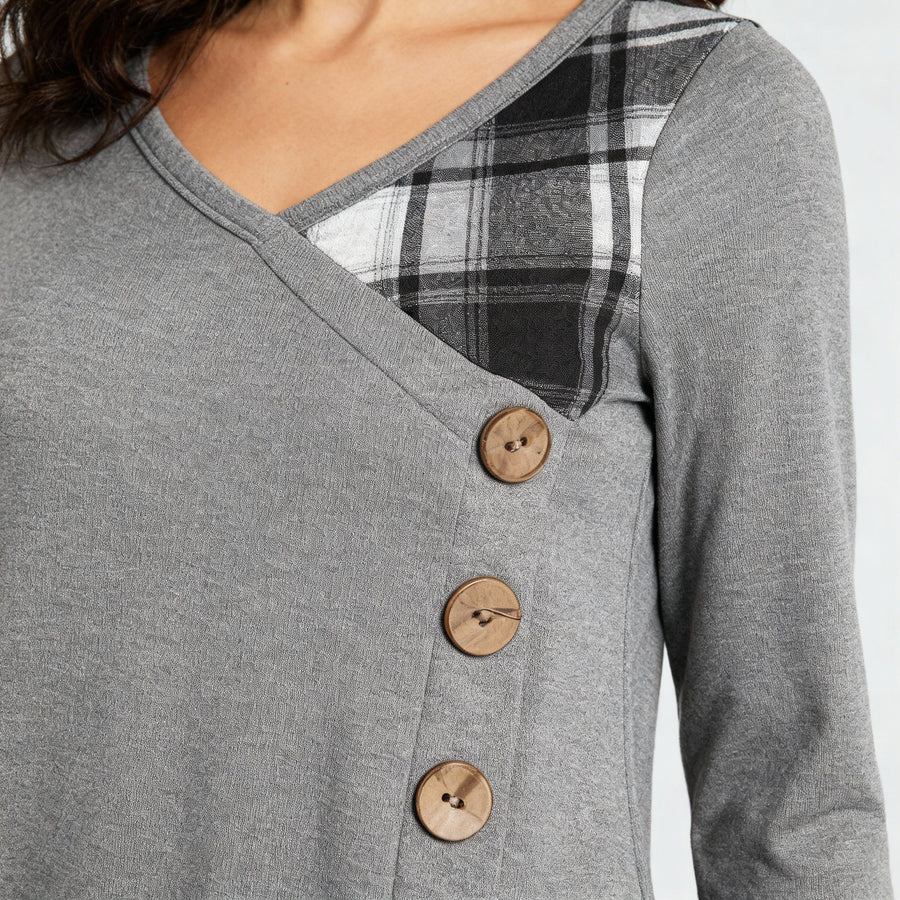 Pia Dress with Checked in Grey