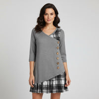 Pia Dress with Checked in Grey