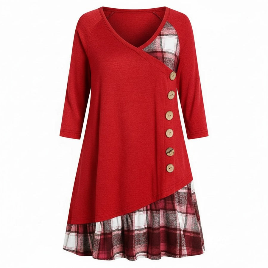 Pia Dress with Checked in Red