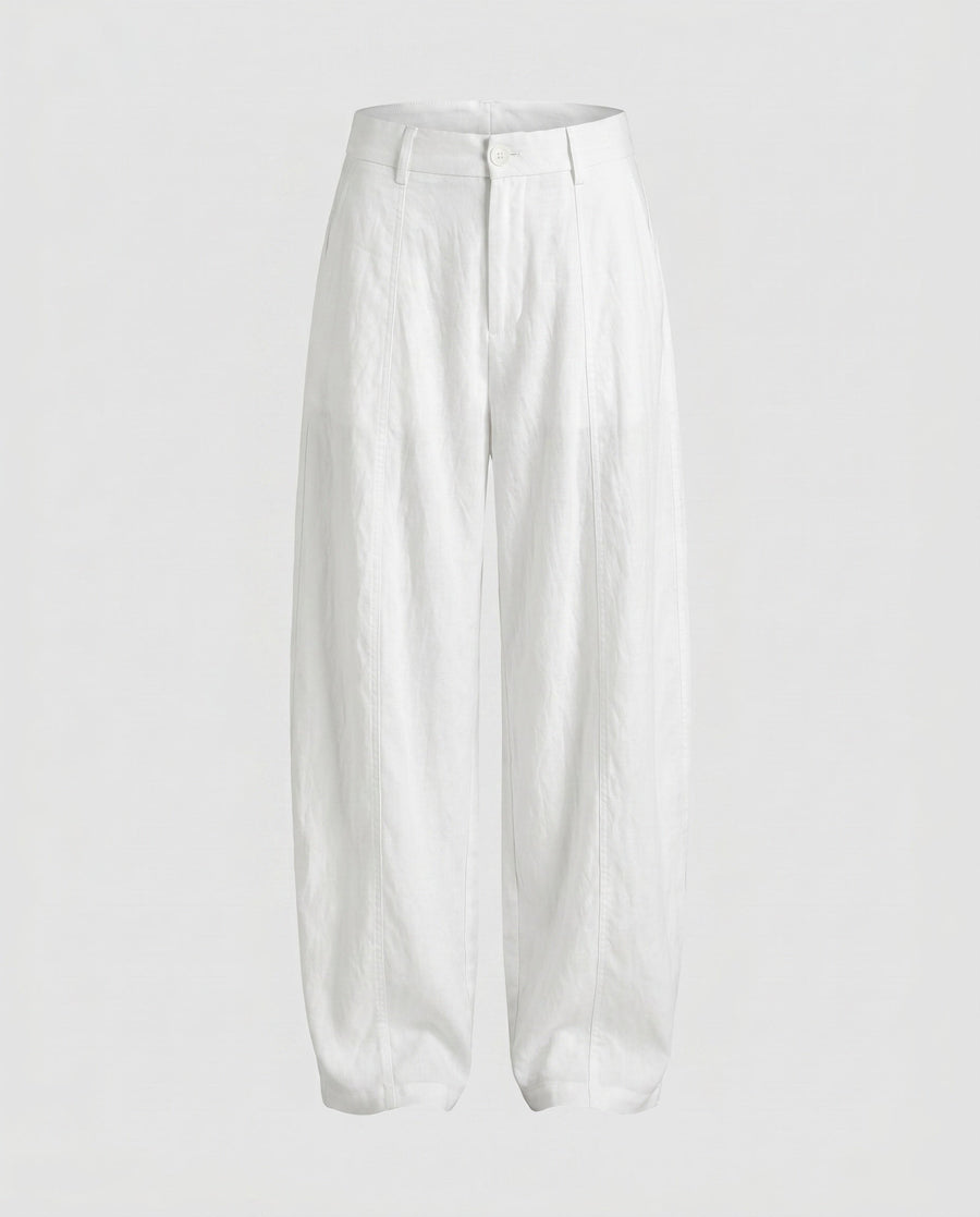 Pia Lightweight Linen Trousers in White
