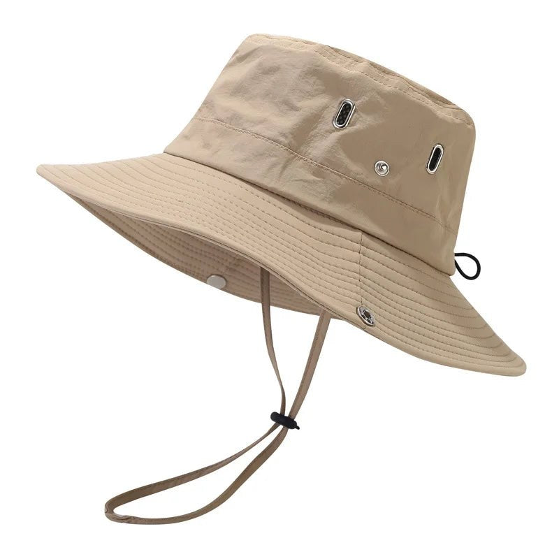 Pia™ Women's Outdoor Travel Sun Hat Summer UV Protection Wide Brim Panama Safari Hunting Hiking Bucket Hat Mesh Fisherman Hat in Khaki
