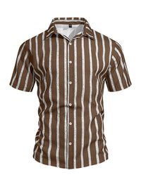 Pieter Casual Linen Shirt with Short Sleeve in Brown