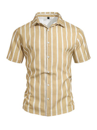 Pieter Casual Linen Shirt with Short Sleeve in Khaki