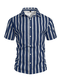 Pieter Casual Linen Shirt with Short Sleeve in Marinr&Blau