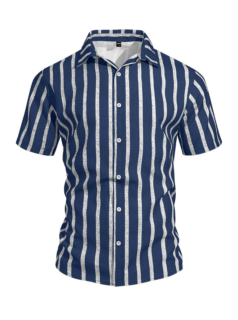 Pieter Casual Linen Shirt with Short Sleeve in Marinr&Blau