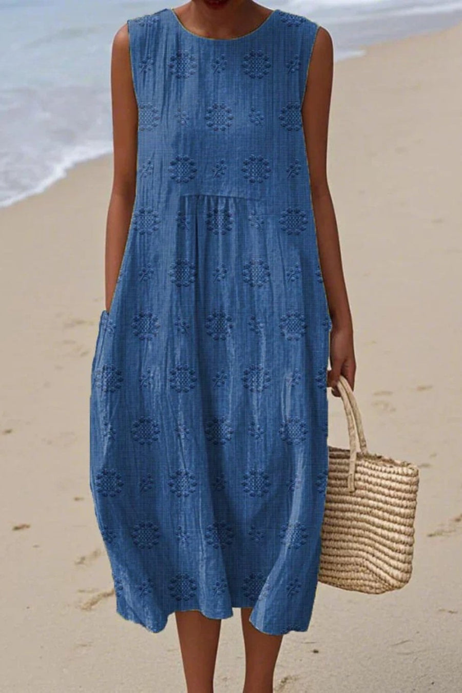 Piper Women's Embroidered Sleeveless Midi Dress in Blue