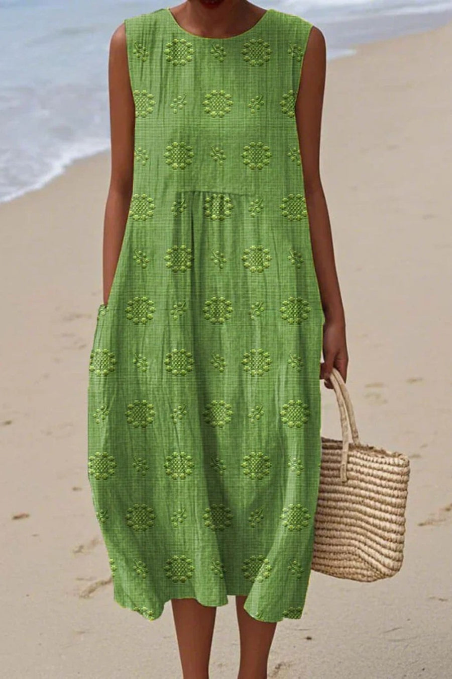 Piper Women's Embroidered Sleeveless Midi Dress in Green