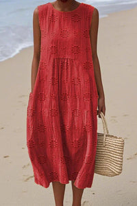 Piper Women's Embroidered Sleeveless Midi Dress in Red