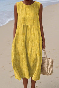 Piper Women's Embroidered Sleeveless Midi Dress in Yellow