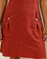 Pippa Women's Linen Short Sleeve Zip Neck A-Line Mini Dress in Red