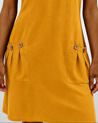 Pippa Women's Linen Short Sleeve Zip Neck A-Line Mini Dress in Yellow