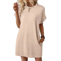 Pippa Women's T-Shirt Dress Short Sleeve Round Neck Casual Mini Dress in Apricot