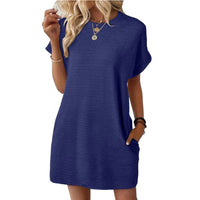 Pippa Women's T-Shirt Dress Short Sleeve Round Neck Casual Mini Dress in Dark Blue