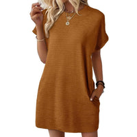 Pippa Women's T-Shirt Dress Short Sleeve Round Neck Casual Mini Dress in Dark Brown