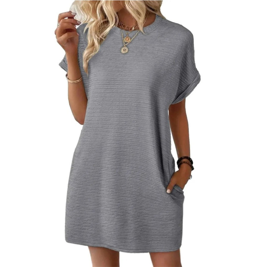 Pippa Women's T-Shirt Dress Short Sleeve Round Neck Casual Mini Dress in Grey