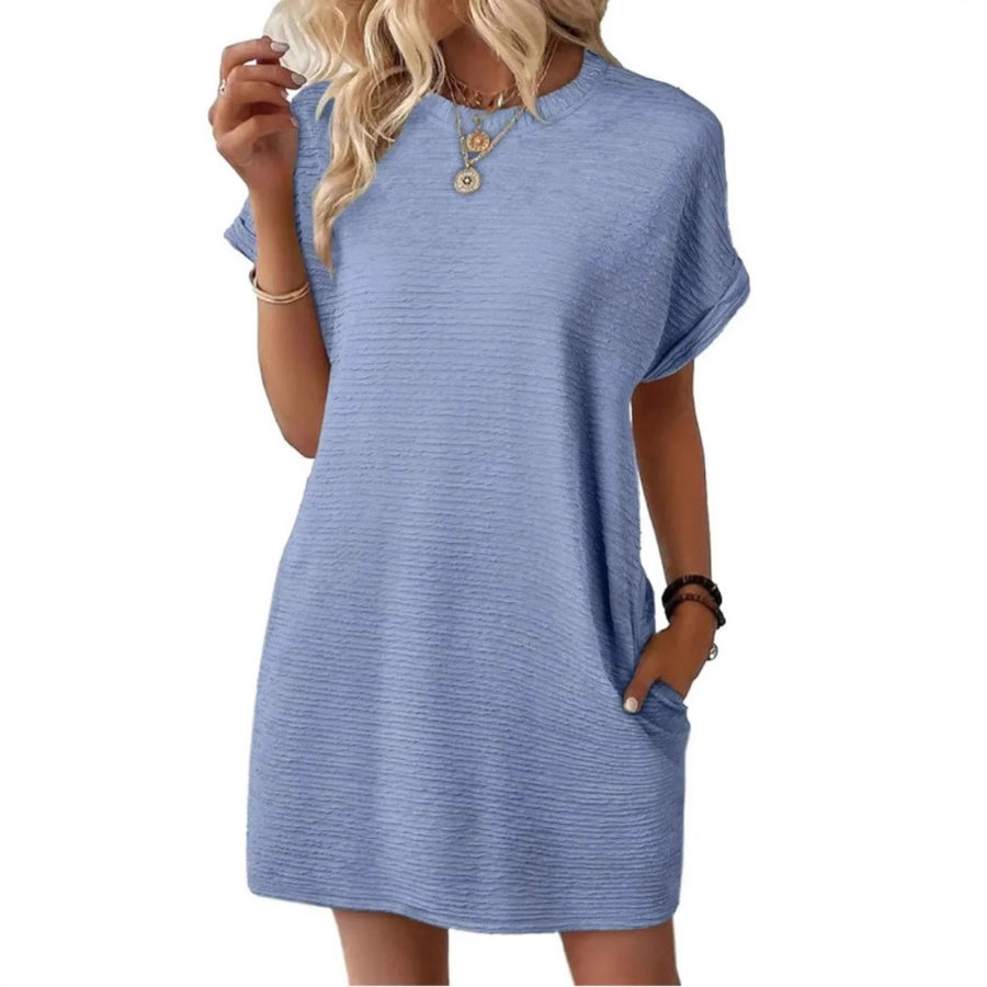 Pippa Women's T-Shirt Dress Short Sleeve Round Neck Casual Mini Dress in Light Blue