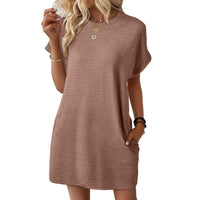 Pippa Women's T-Shirt Dress Short Sleeve Round Neck Casual Mini Dress in Light Brown