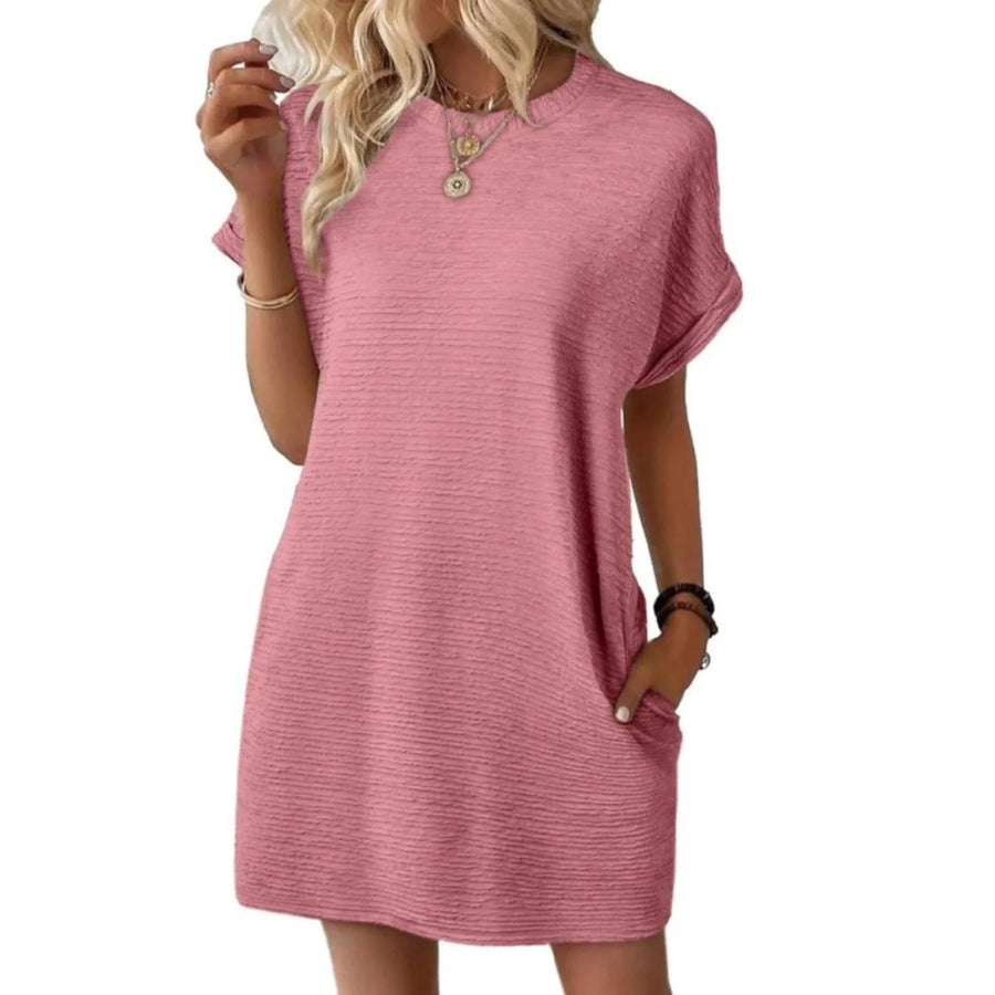 Pippa Women's T-Shirt Dress Short Sleeve Round Neck Casual Mini Dress in Light Pink