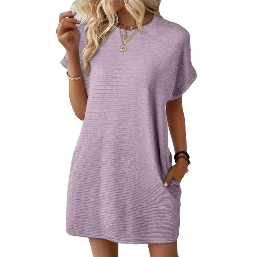 Pippa Women's T-Shirt Dress Short Sleeve Round Neck Casual Mini Dress in Light Purple