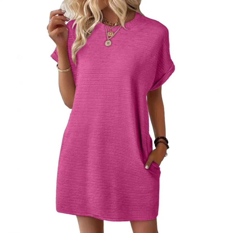 Pippa Women's T-Shirt Dress Short Sleeve Round Neck Casual Mini Dress in Rose Red