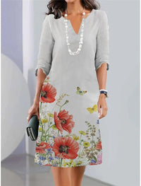 Olivia | Plus Size Floral Dress V-Neck Short Sleeve A-Line Midi