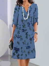Olivia | Plus Size Floral Dress V-Neck Short Sleeve A-Line Midi