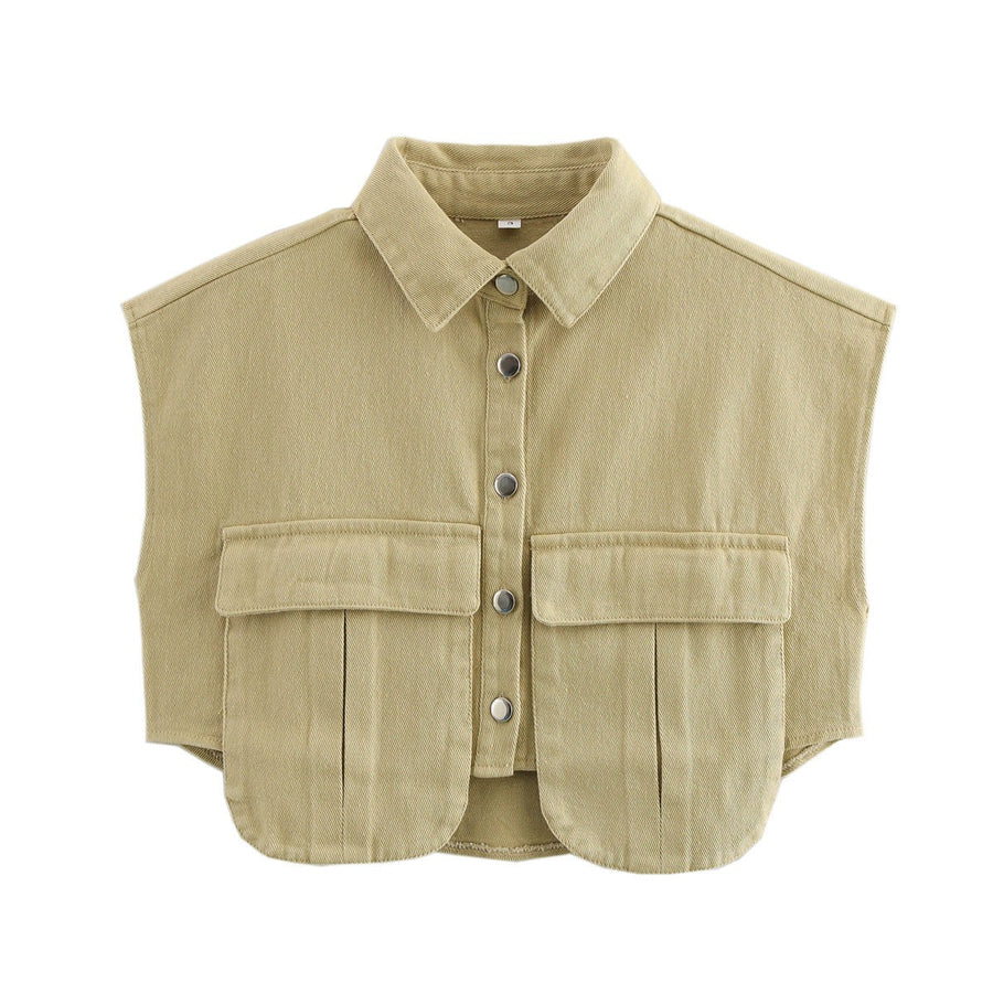 Polly Blouse with Sleeveless and Pockets in Khaki